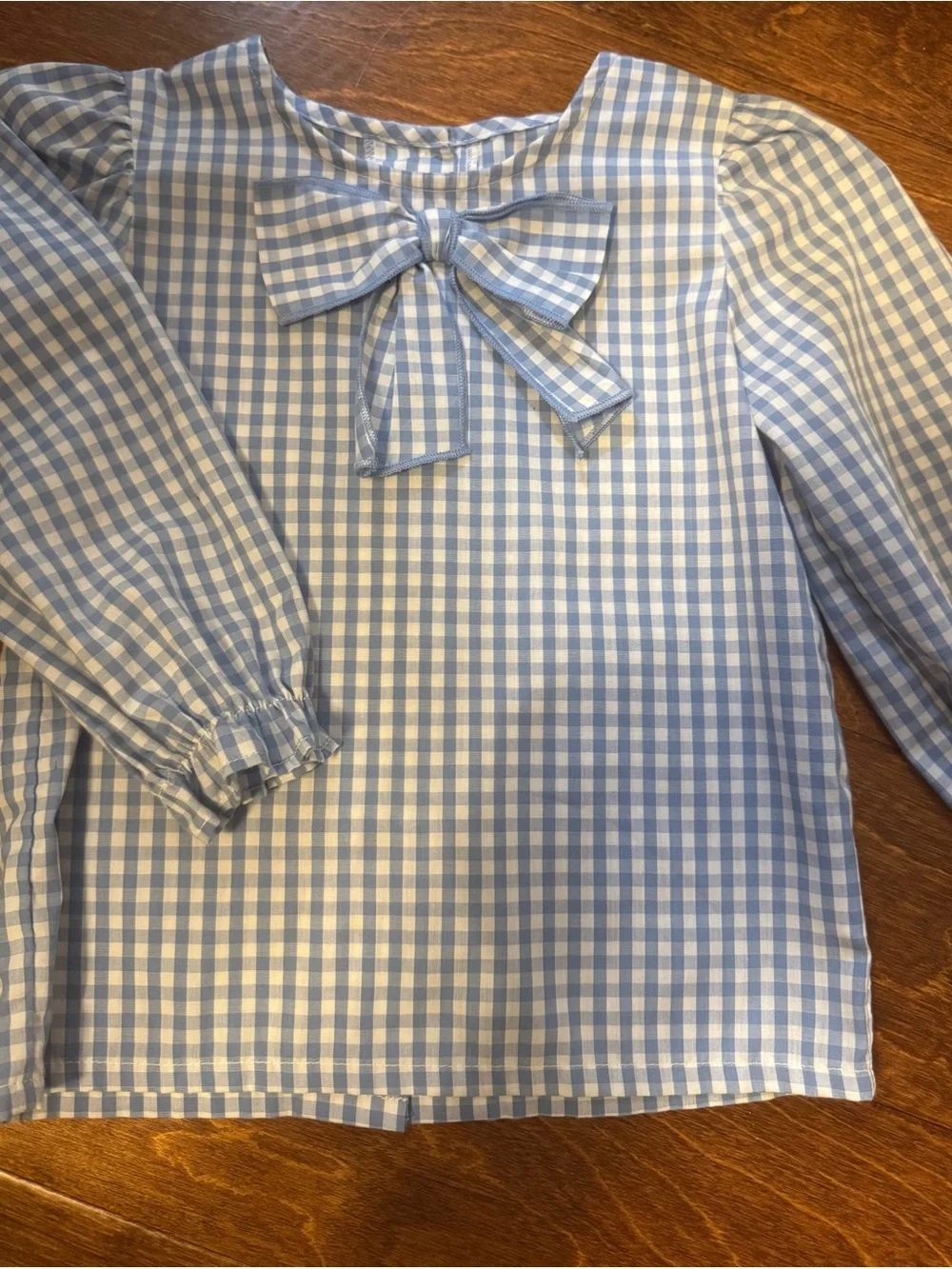 The Beaufort Bonnet Company Blue & White Gingham Bow Blouse 4T
